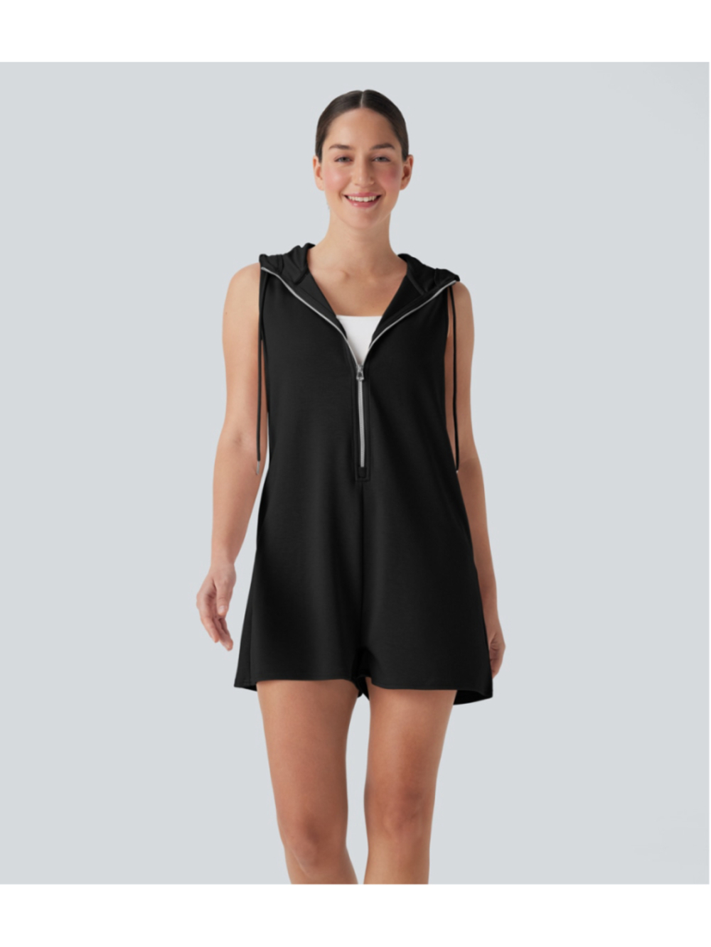 Halara Hooded Sleeveless Zipper Casual Jumpsuit with Pockets Size XL Black
